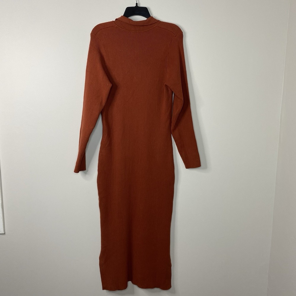 Marine Layer Lexi Ribbed Knit Long Sleeve Polo Midi Dress Women's XL Burnt Henna - Picture 5 of 16